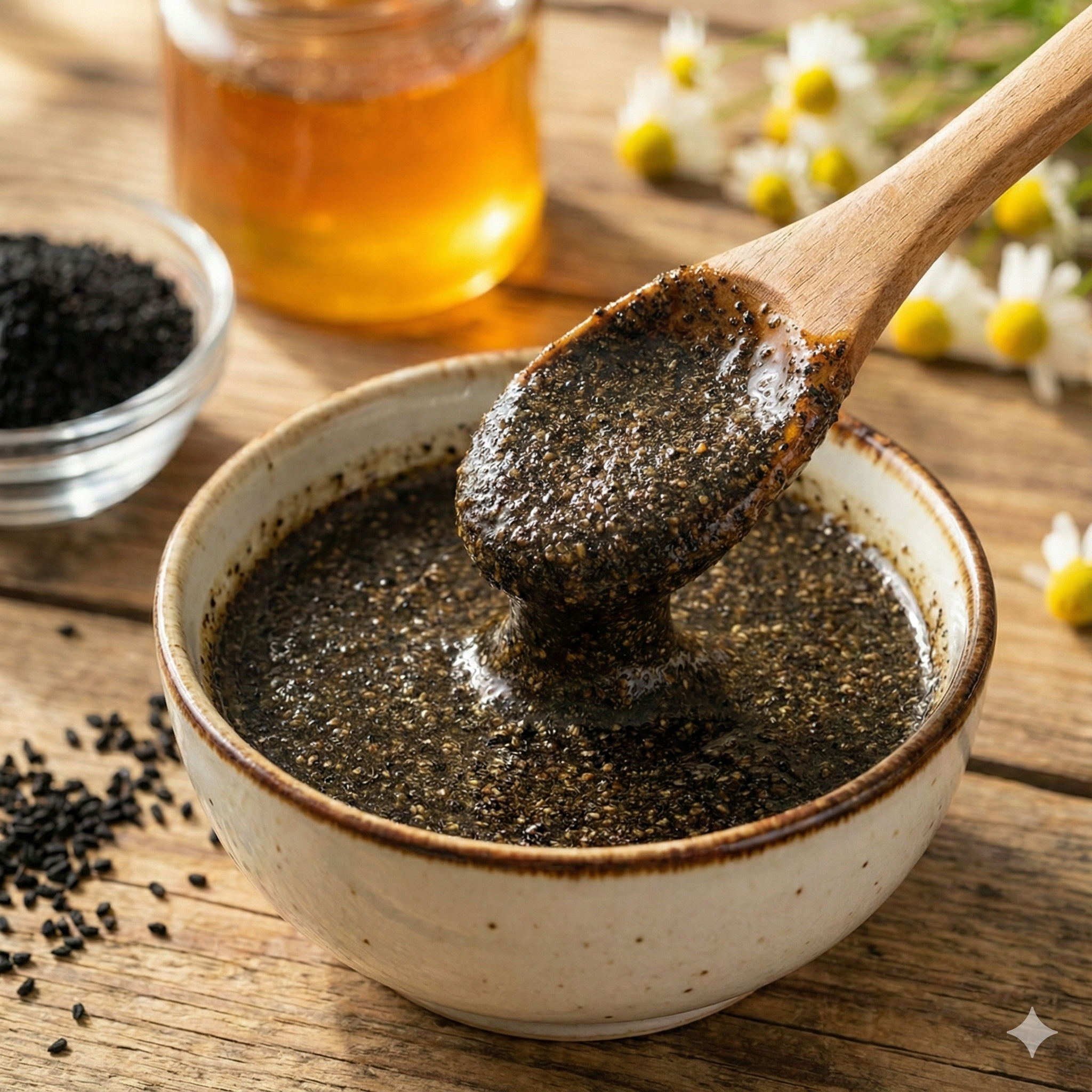 عسل و سیاه دانه مخلوط شده(850 گرم عسل بهشتی و 100 گرم سیاه دانه )